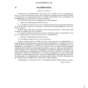Bases y convocatoria del proceso de selección para la constitución de una bolsa de trabajo temporal en la categoría profesional de Auxiliar Administrativo del Ayuntamiento de Valdemaqueda